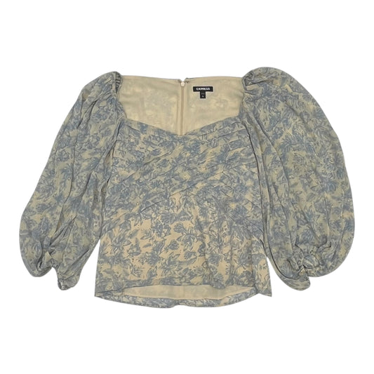 Blouse Ls By Express In Blue & Cream, Size:L
