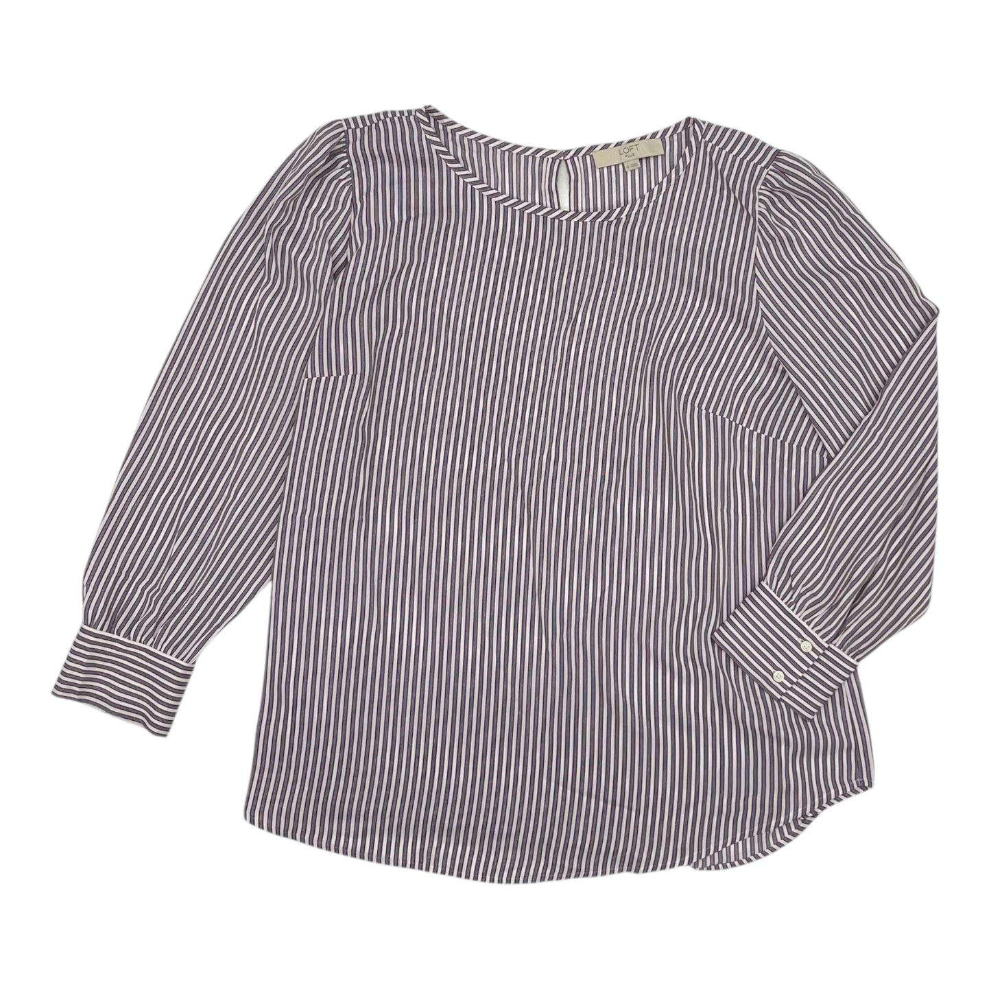 Blouse Ls By Loft In Striped Pattern, Size:1X