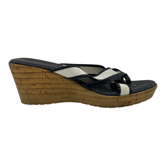 Sandals Heels Wedge By Italian Shoemakers In Navy, Size:7