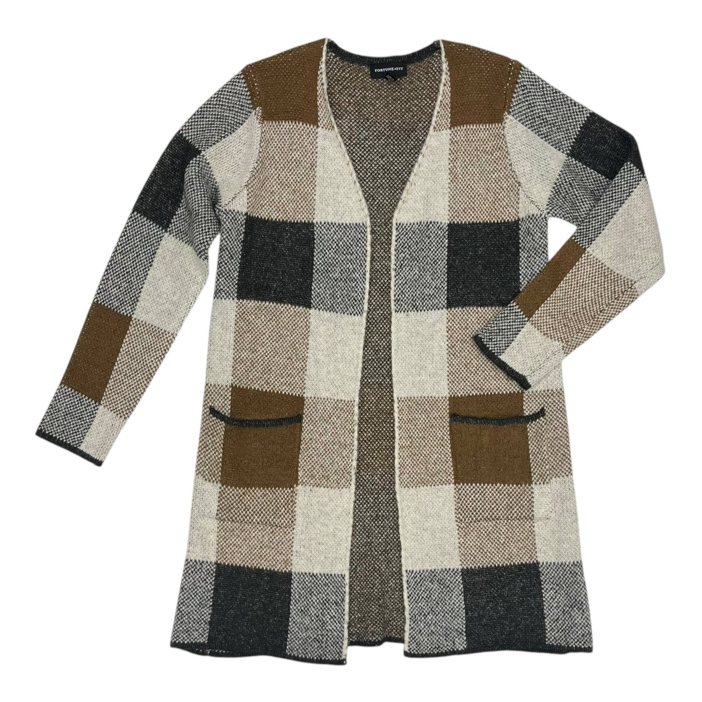 Sweater Cardigan By Fortune & Ivy In Black & Brown, Size:M