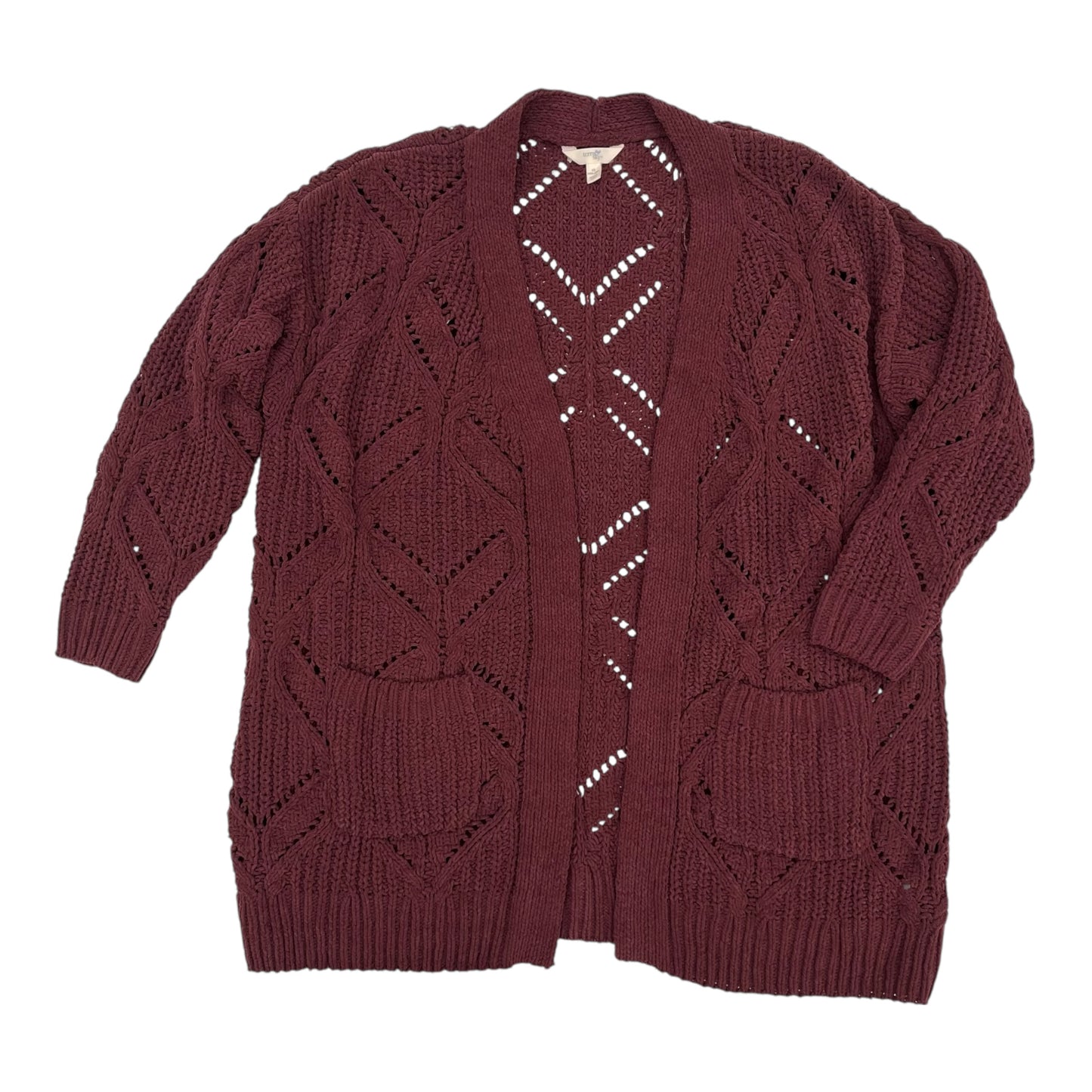 Sweater Cardigan By Terra & Sky In Maroon, Size:1X