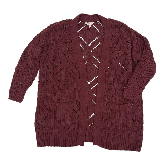 Sweater Cardigan By Terra & Sky In Maroon, Size:1X