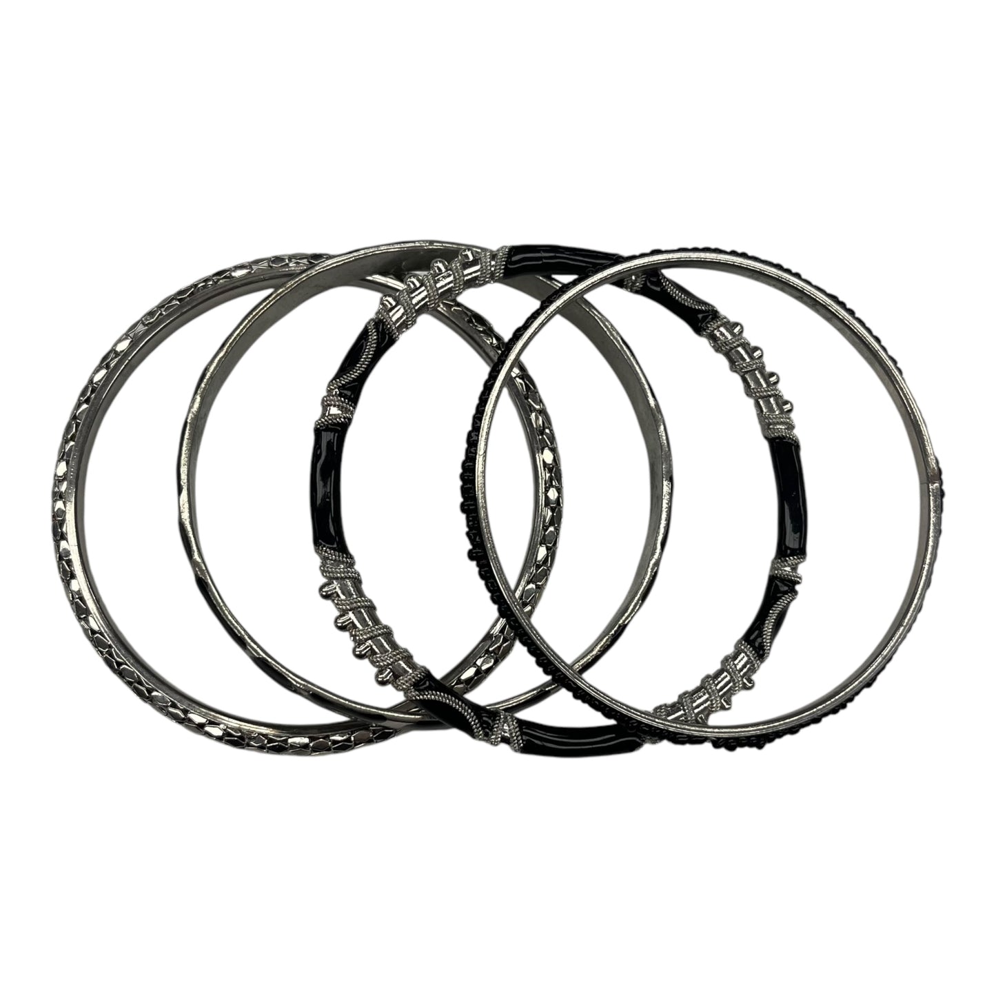 Bracelet Bangle By Cmf In Black & Silver, Size:04 Piece Set