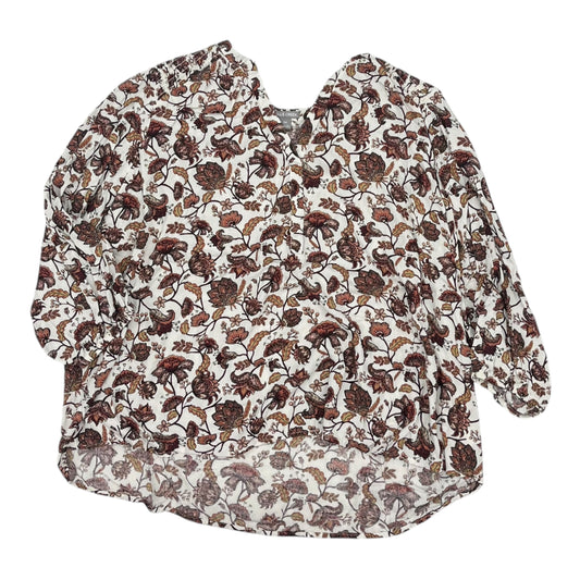 Top 3/4 Sleeve By Falls Creek In Brown & Cream, Size:3X