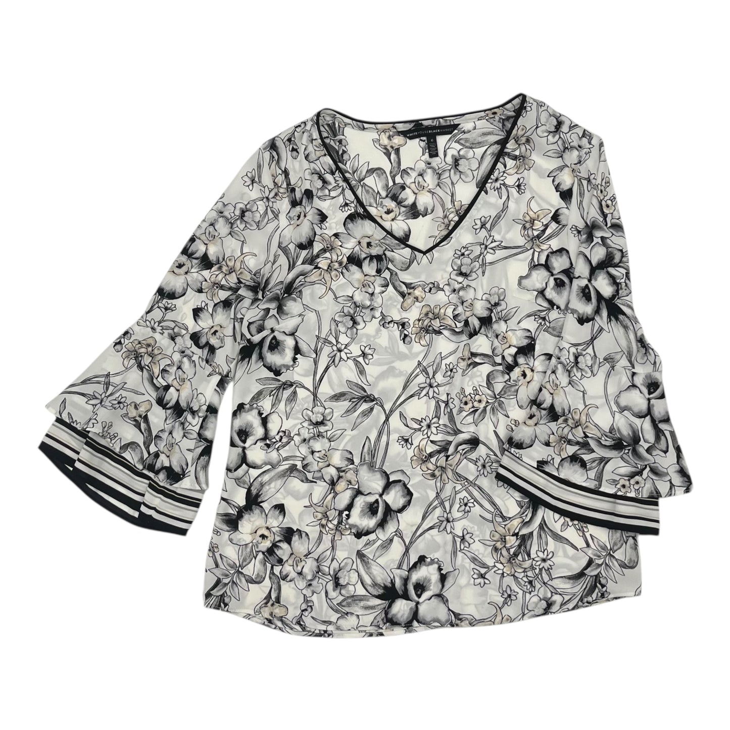 Blouse 3/4 Sleeve By White House Black Market In Black & White, Size:S