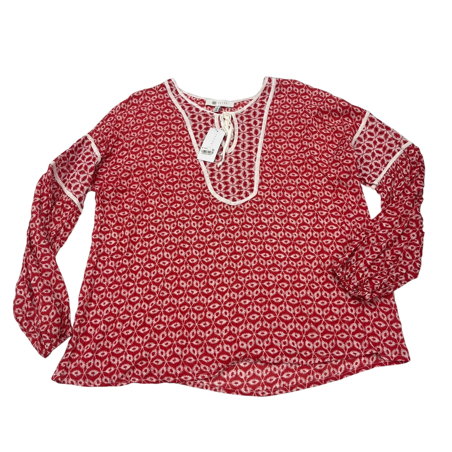 Blouse Ls By Fever In Red & White, Size:L