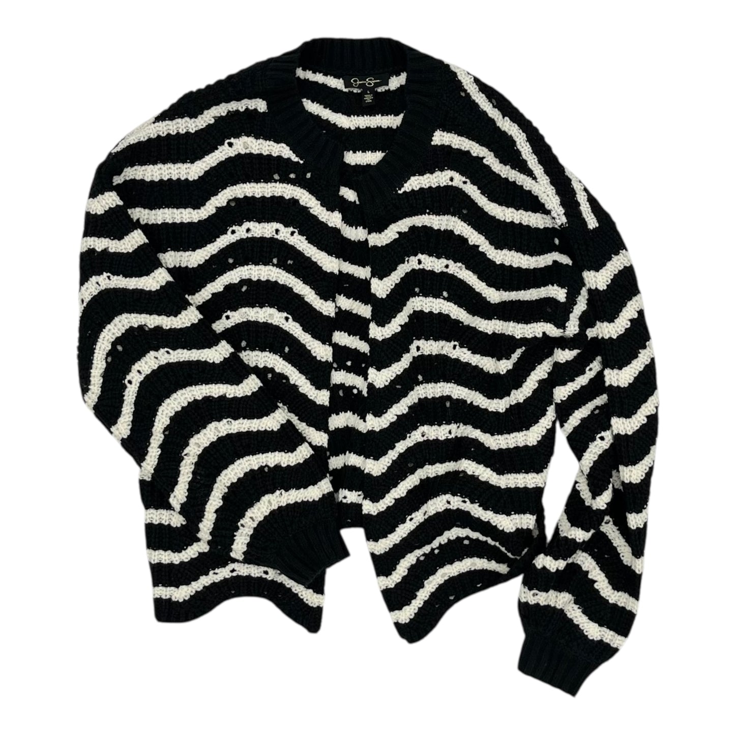 Sweater Cardigan By Jessica Simpson In Black & White, Size:L