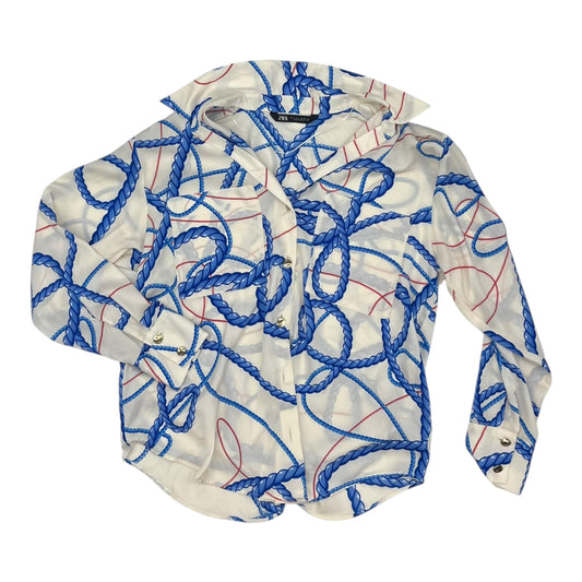 Blouse Ls By Zara In Blue & Red & White, Size:S