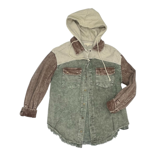 Jacket Shirt By Gilded Intent In Cream & Green, Size:L