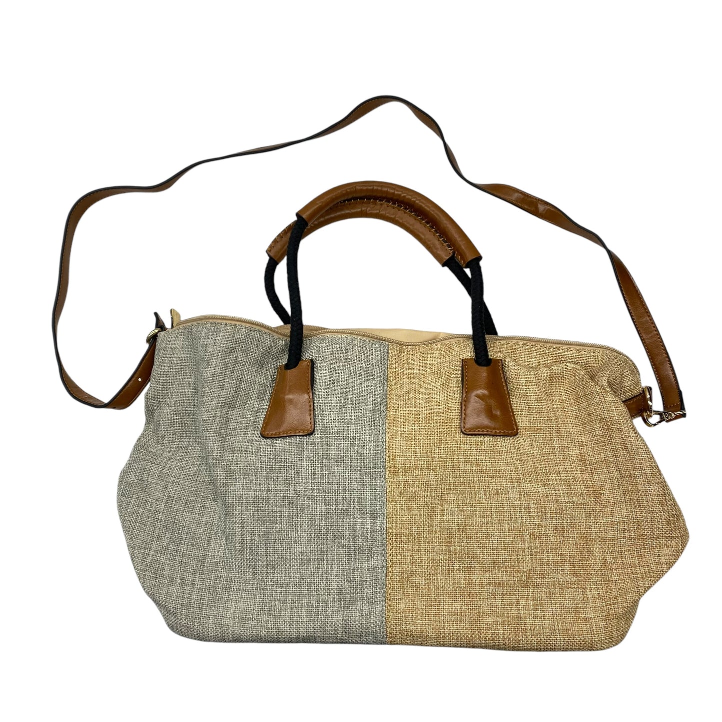 GREY & TAN HANDBAG by CLOTHES MENTOR Size:MEDIUM