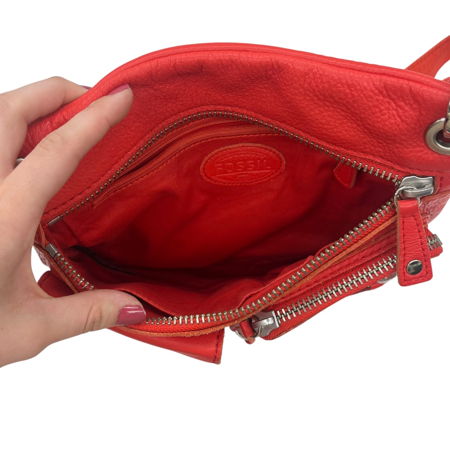 Crossbody Leather By Fossil In Orange, Size:Medium