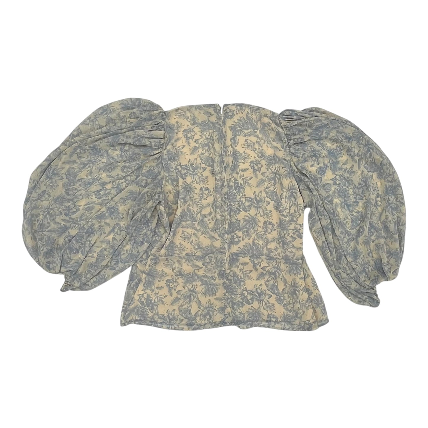 Blouse Ls By Express In Blue & Cream, Size:L