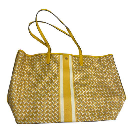 Handbag Designer By Tory Burch In White & Yellow, Size:Large