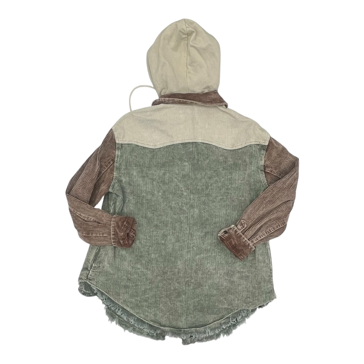 Jacket Shirt By Gilded Intent In Cream & Green, Size:L