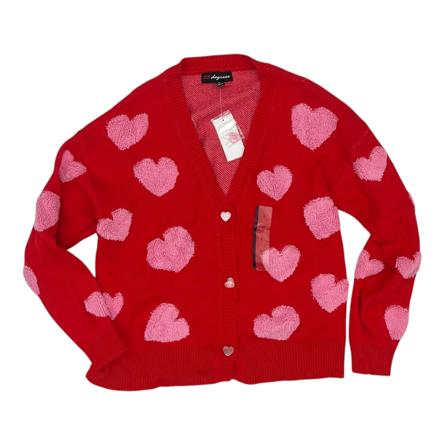 Sweater Cardigan By Clothes Mentor In Pink & Red, Size:L