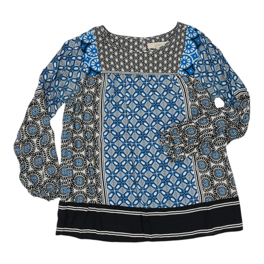 Blouse Ls By Loft In Black & Blue, Size:M
