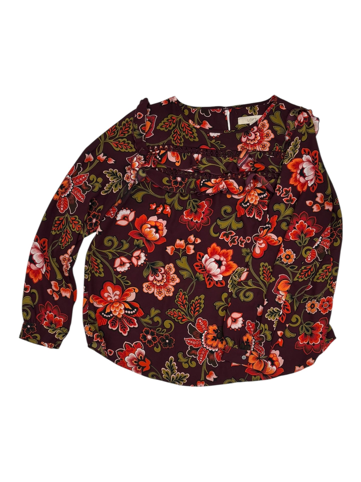 Blouse Ls By Loft In Maroon, Size:L