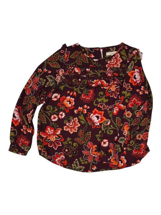 Blouse Ls By Loft In Maroon, Size:L