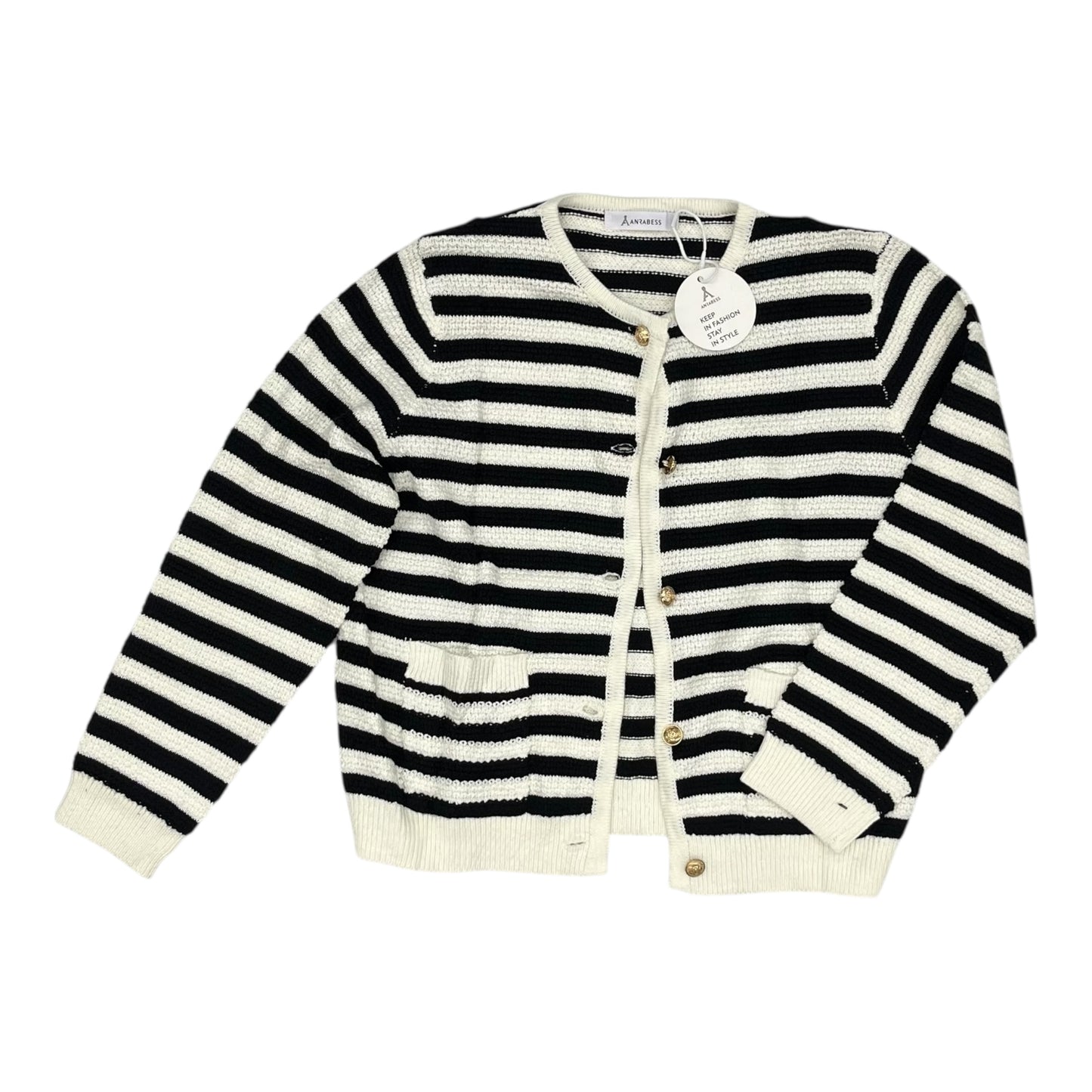 Sweater Cardigan By Anrabess In Blue & Cream, Size:M