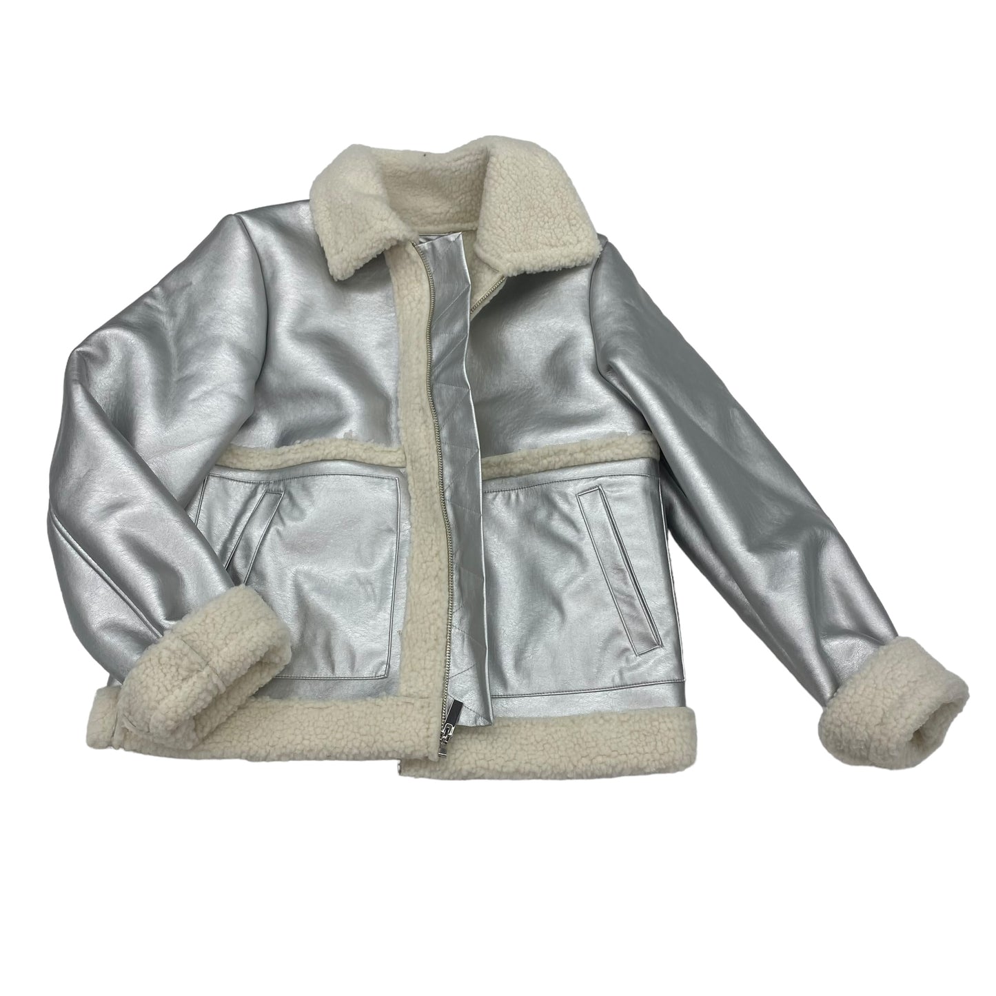 SILVER JACKET FAUX FUR & SHERPA by A NEW DAY Size:S