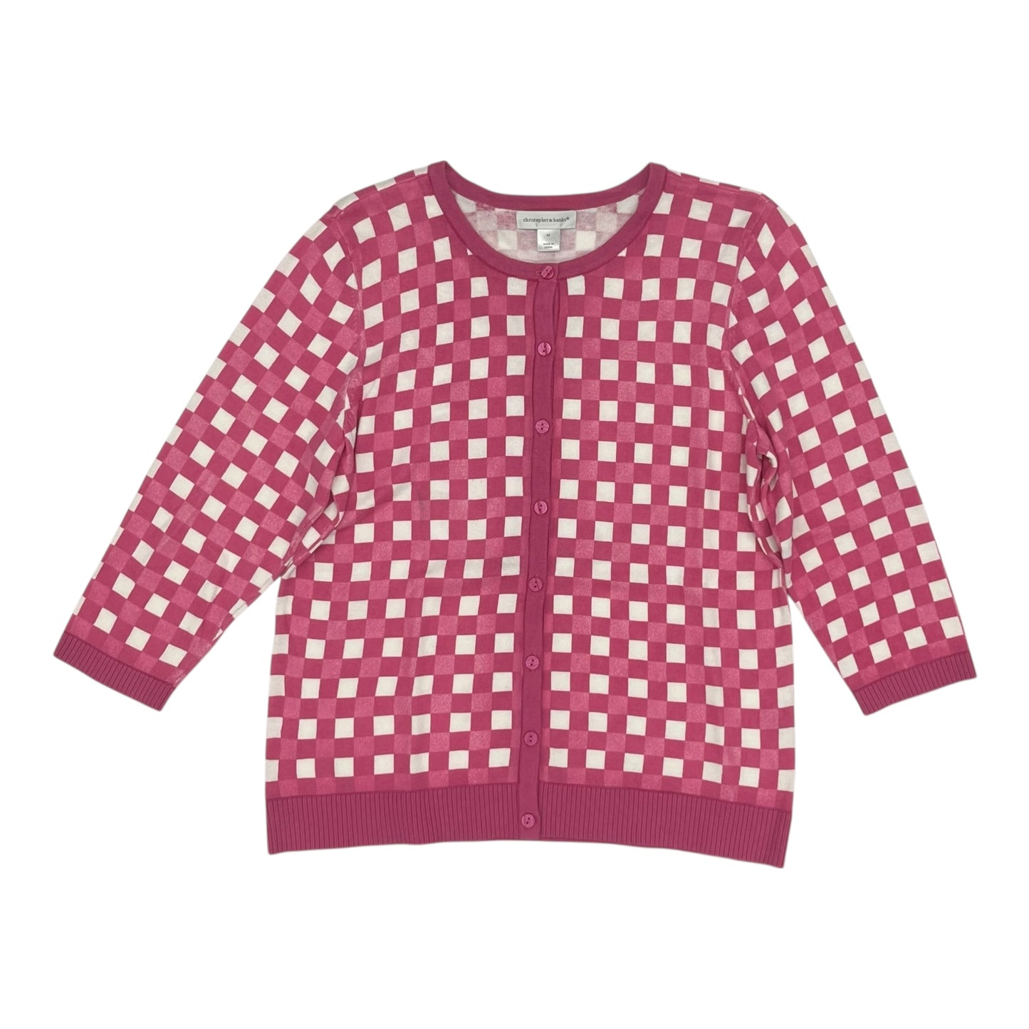 Sweater Cardigan By Christopher And Banks In Pink & White, Size:M