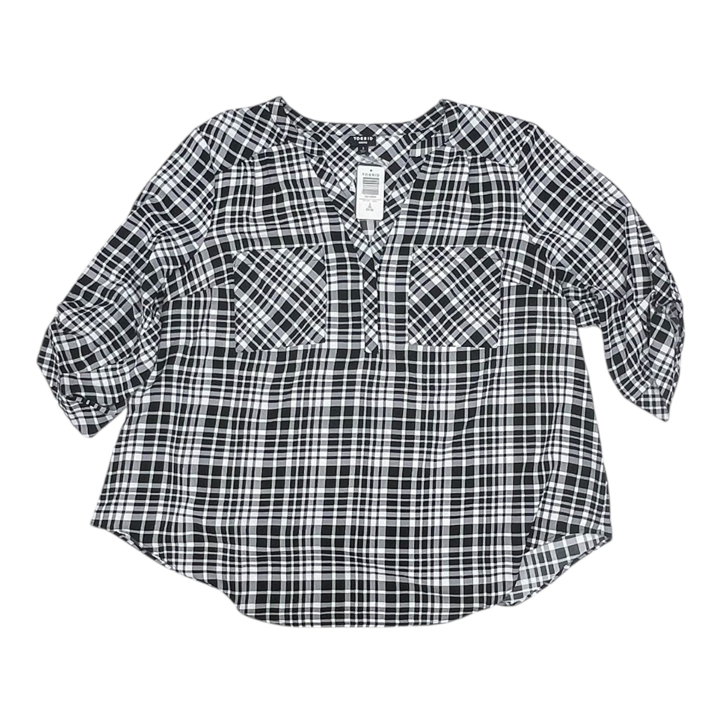 Blouse 3/4 Sleeve By Torrid In Black & White, Size:3X