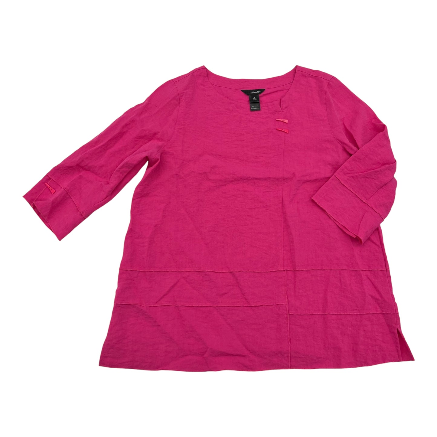 Top 3/4 Sleeve By Ali Miles In Pink, Size:L