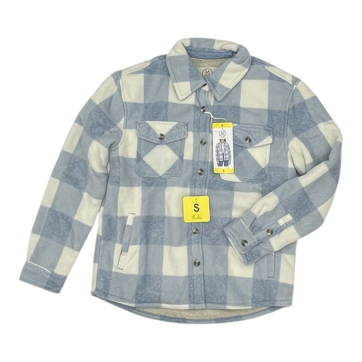 Jacket Shirt By Sage In Blue & Cream, Size:S