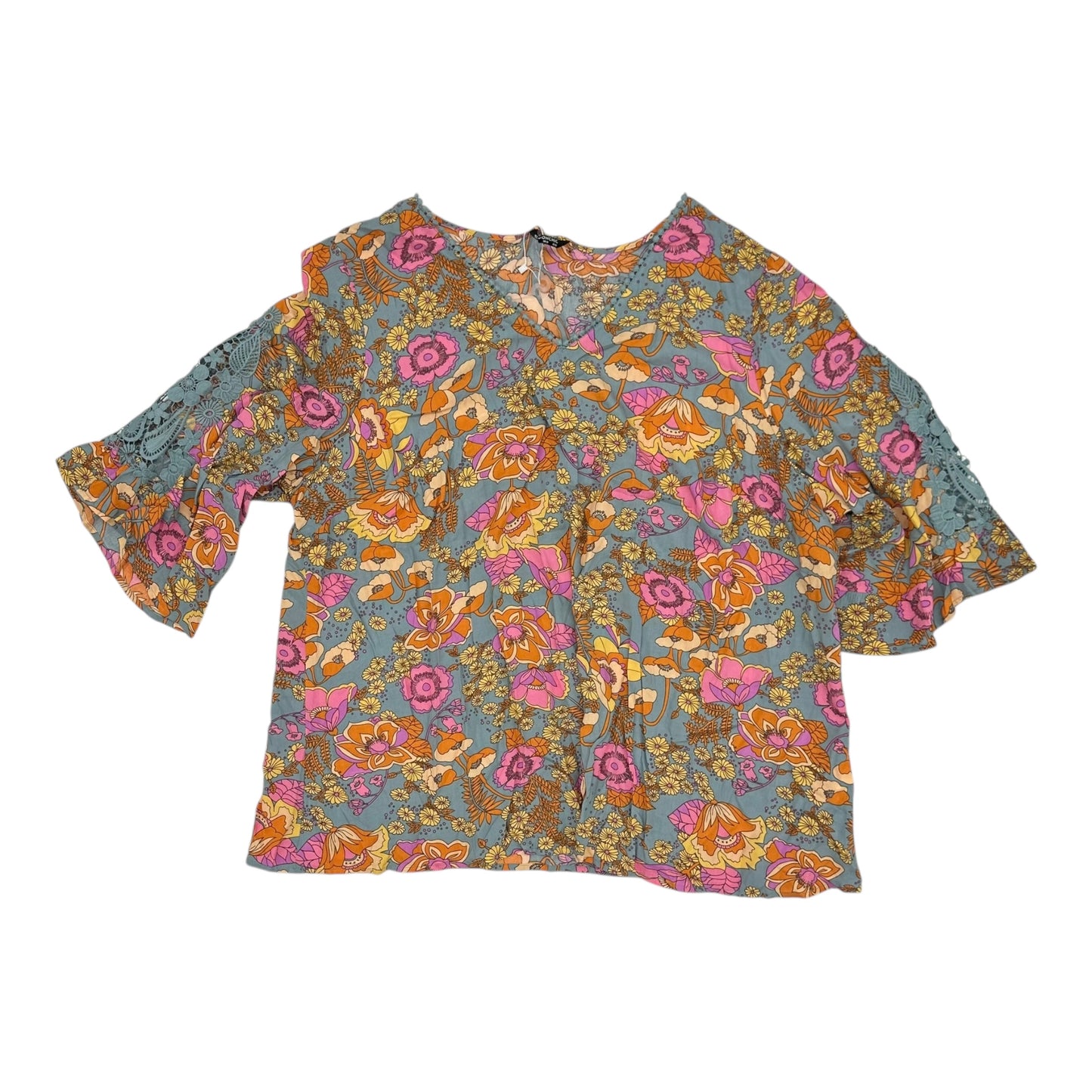 Top 3/4 Sleeve By Cme In Floral Print, Size:4X