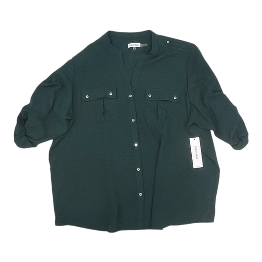 Blouse 3/4 Sleeve By Calvin Klein In Green, Size:3X