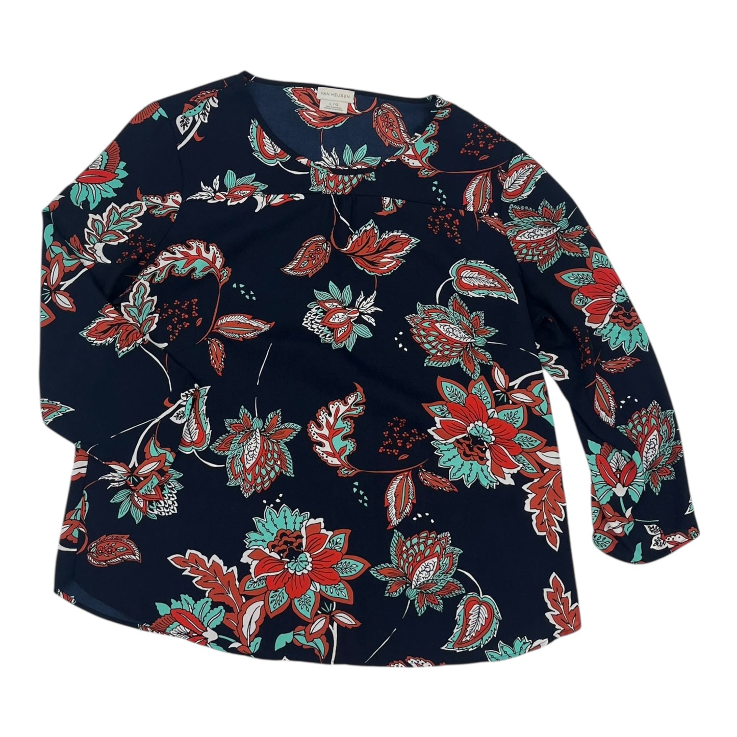 Blouse Ls By Van Heusen In Blue, Size:L