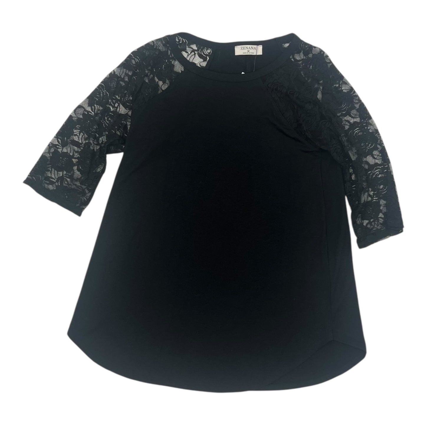 Blouse 3/4 Sleeve By Zenana In Black, Size:M