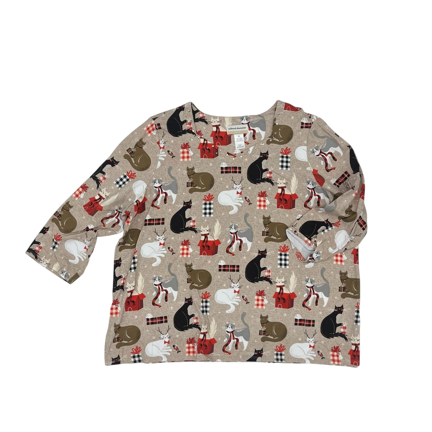 Top 3/4 Sleeve By Alfred Dunner In Tan, Size:2X