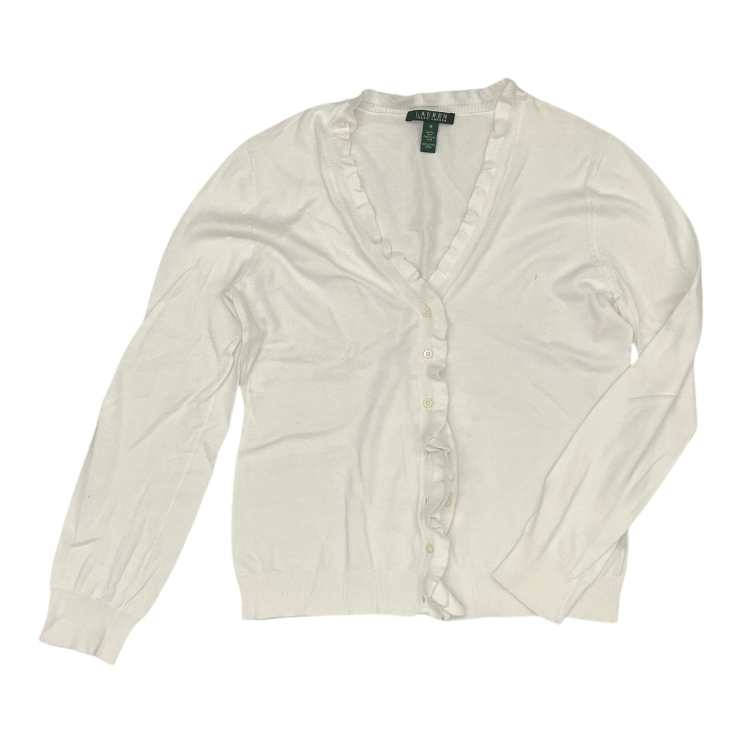 Cardigan By Lauren By Ralph Lauren In White, Size:M