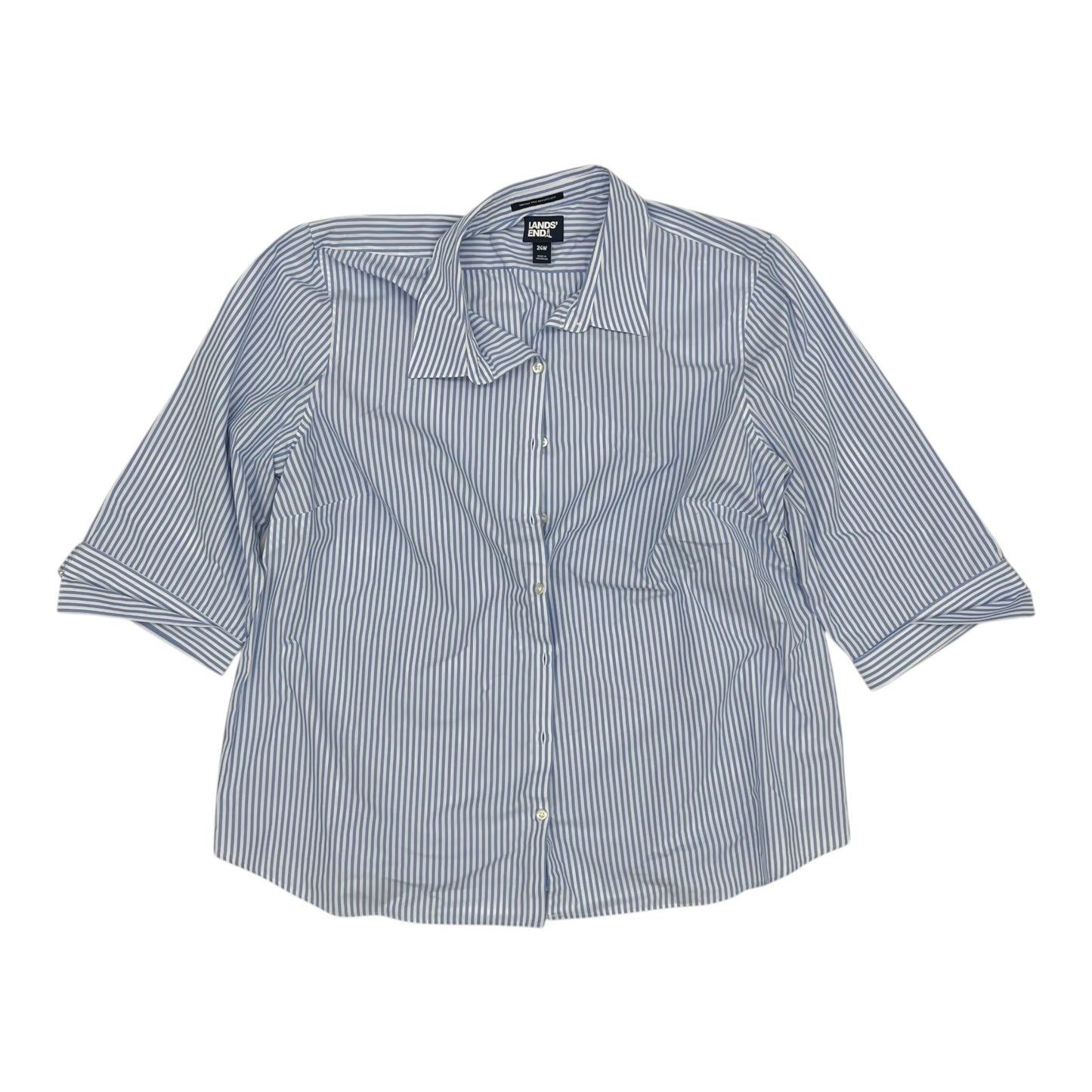 Blouse 3/4 Sleeve By Lands End In Blue & White, Size:3X