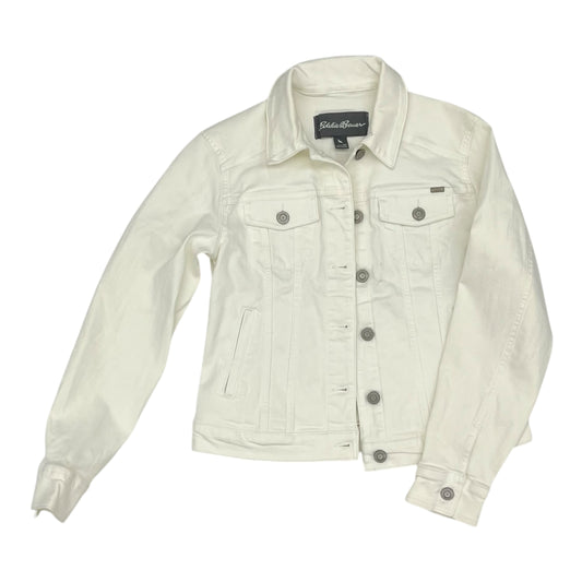 Jacket Denim By Eddie Bauer In White Denim, Size:Xs