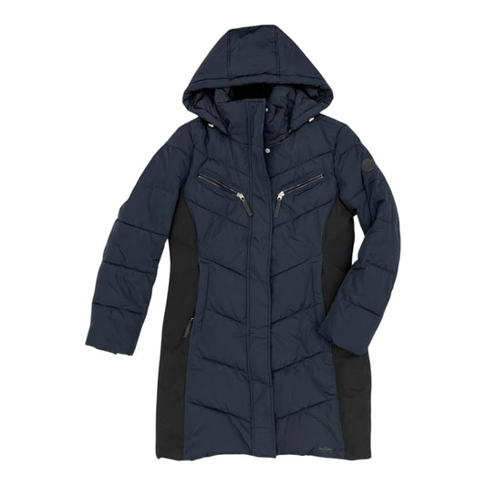 Coat Puffer & Quilted By Calvin Klein In Black & Blue, Size:M