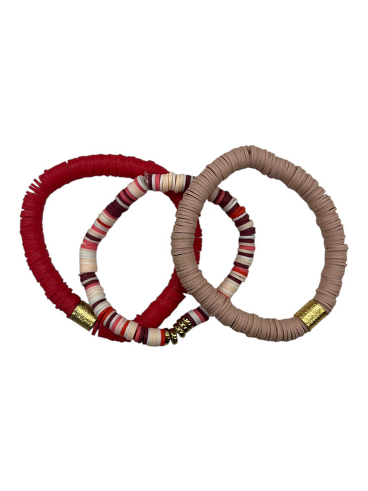 BRACELET BEADED by    CLOTHES MENTOR In PINK & RED, Size: 03 PIECE SET