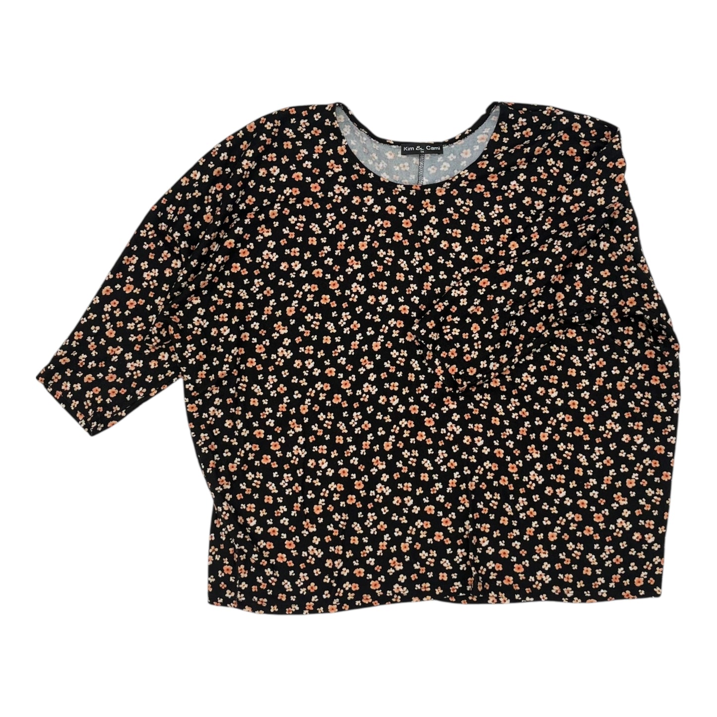 Top 3/4 Sleeve By Kim & Cami In Black & Orange, Size:1X