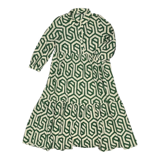 Dress Casual Midi By Zara In Cream & Green, Size:M