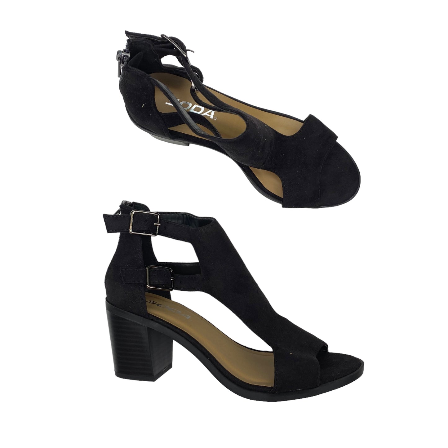 BLACK SANDALS HEELS BLOCK by SODA Size:6