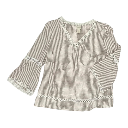 BLOUSE 3/4 SLEEVE by CHICOS In TAN & WHITE, Size: XL