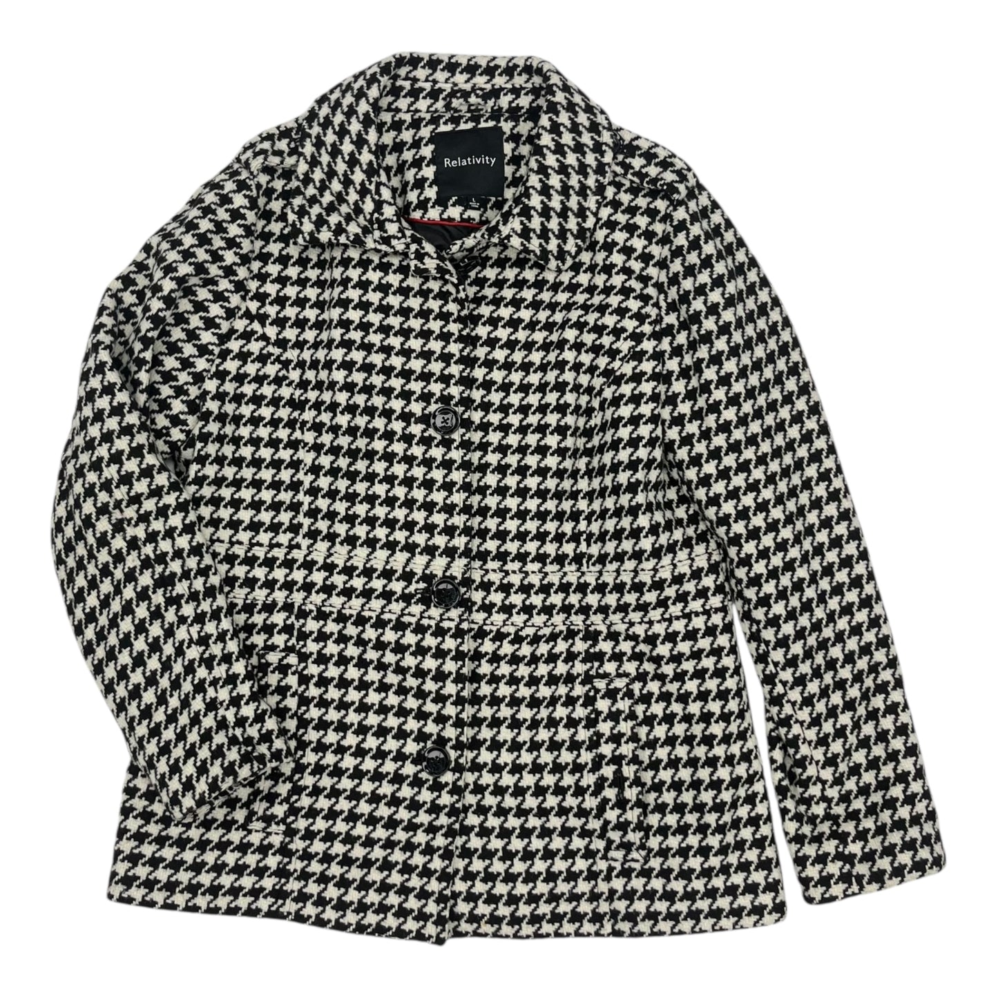 Coat Peacoat By Relativity In Black & Cream, Size:L