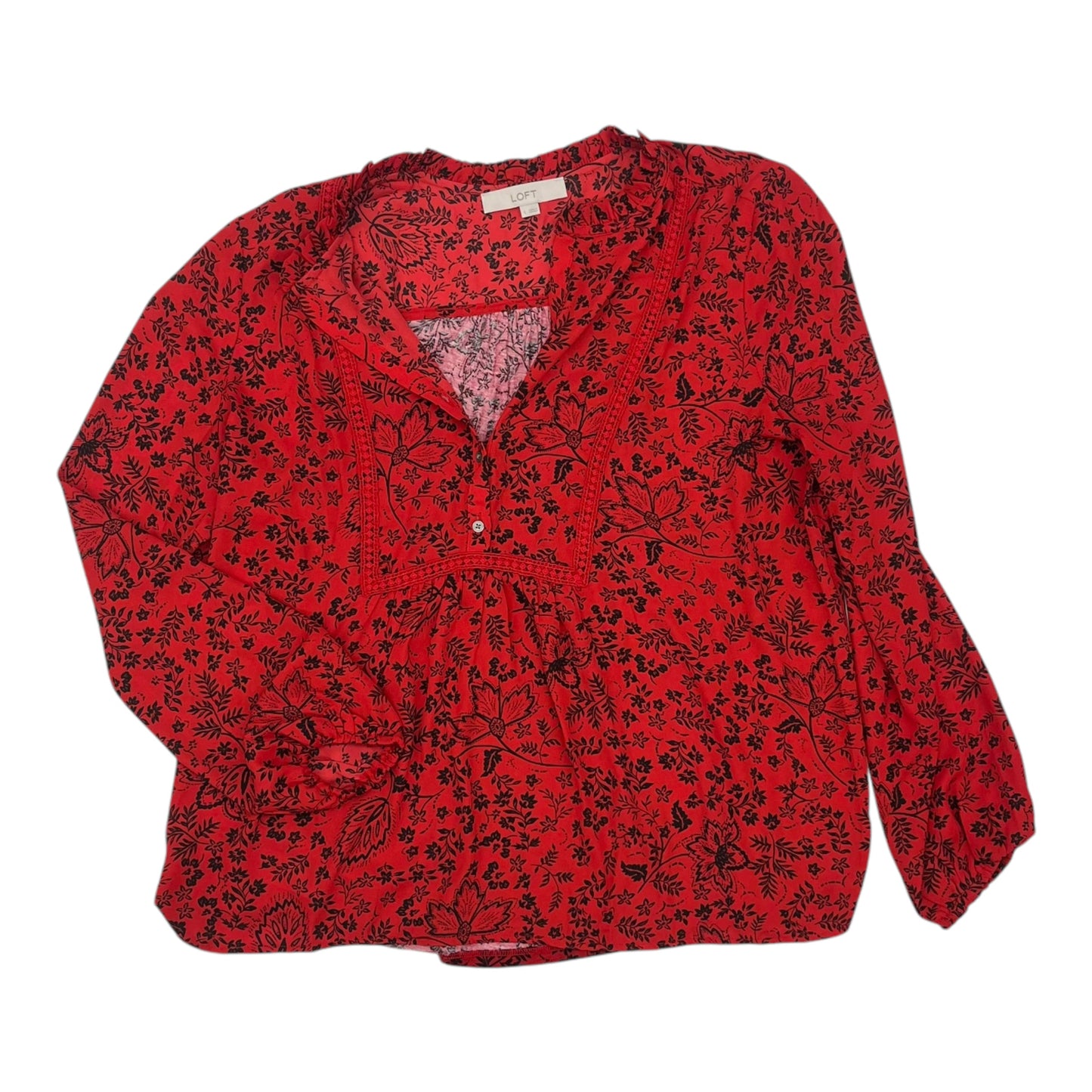 Blouse Ls By Loft In Black & Red, Size:L