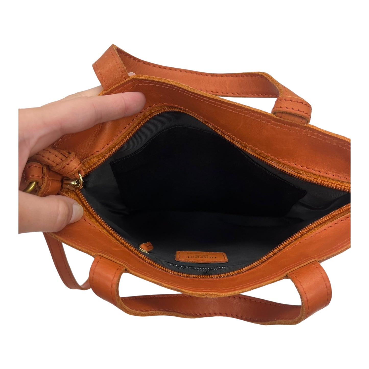 Handbag Leather By Margot In Orange, Size:Medium