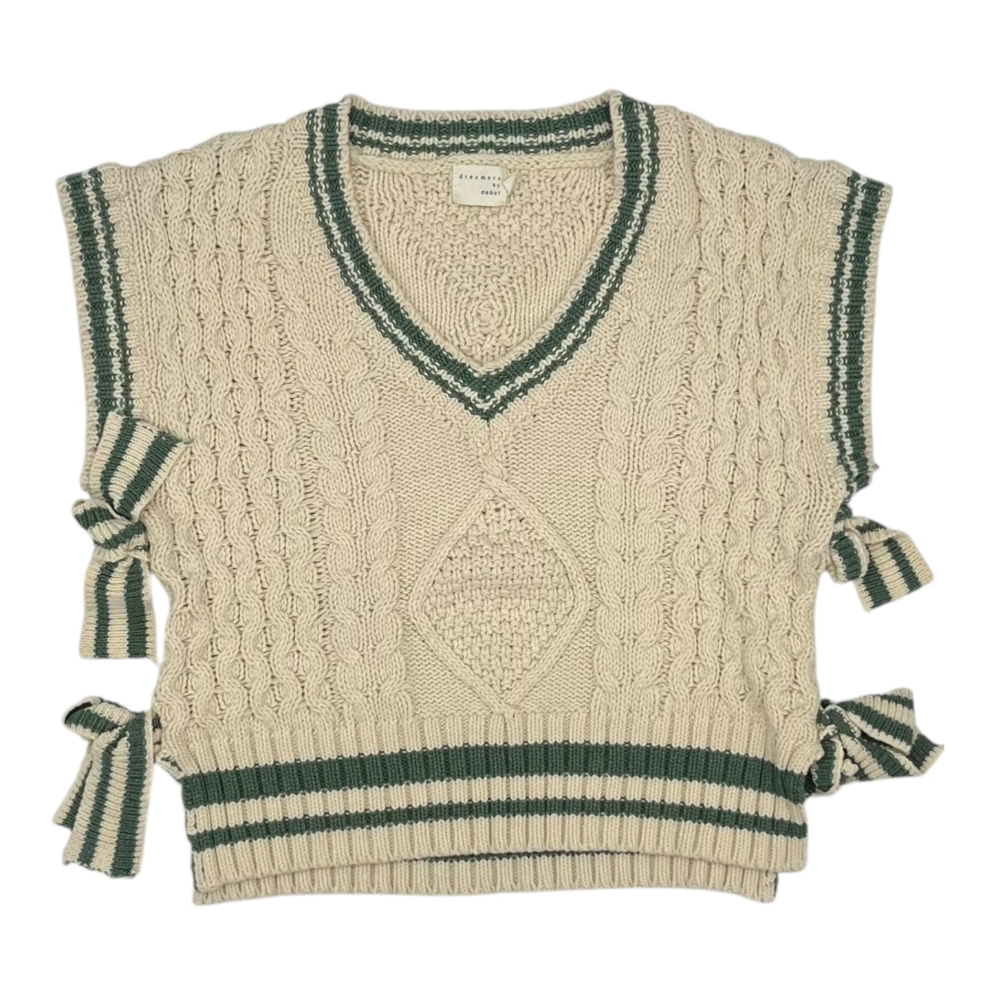 Vest Sweater By Dreamers In Cream & Green, Size:M