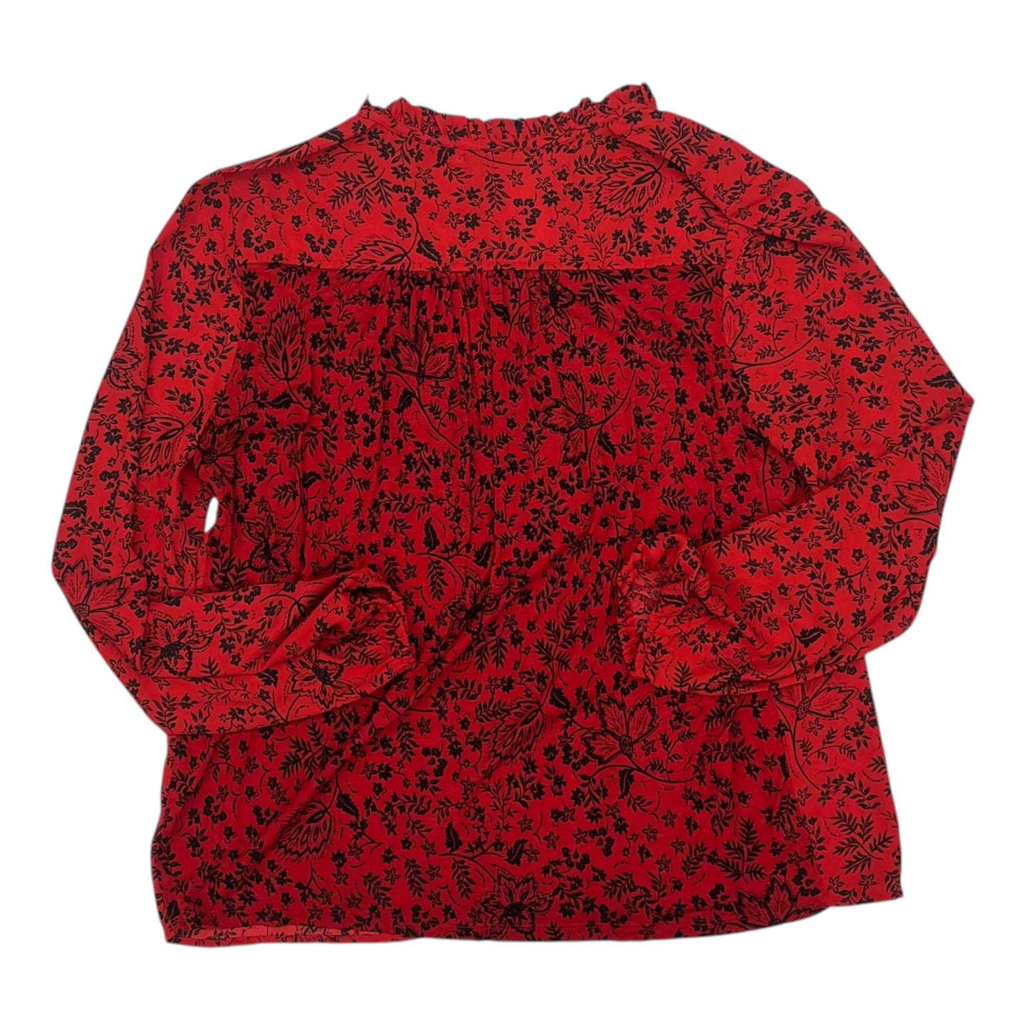 Blouse Ls By Loft In Black & Red, Size:L