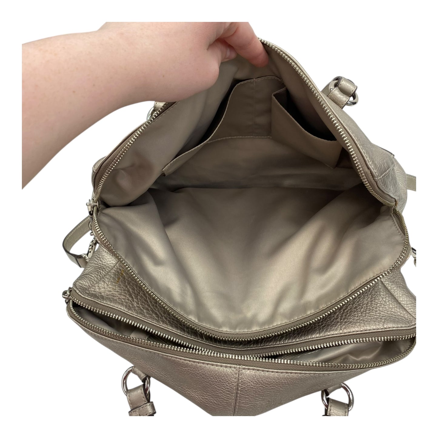 Handbag Designer By Coach In Silver, Size:Medium