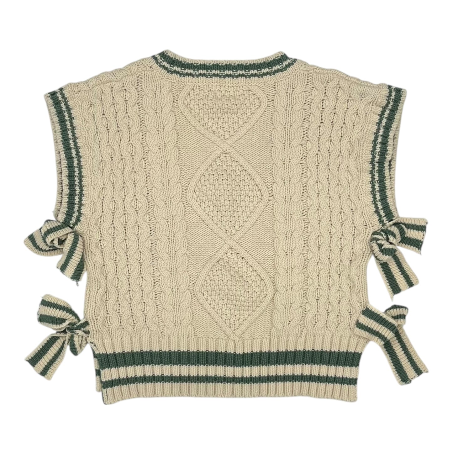 Vest Sweater By Dreamers In Cream & Green, Size:M