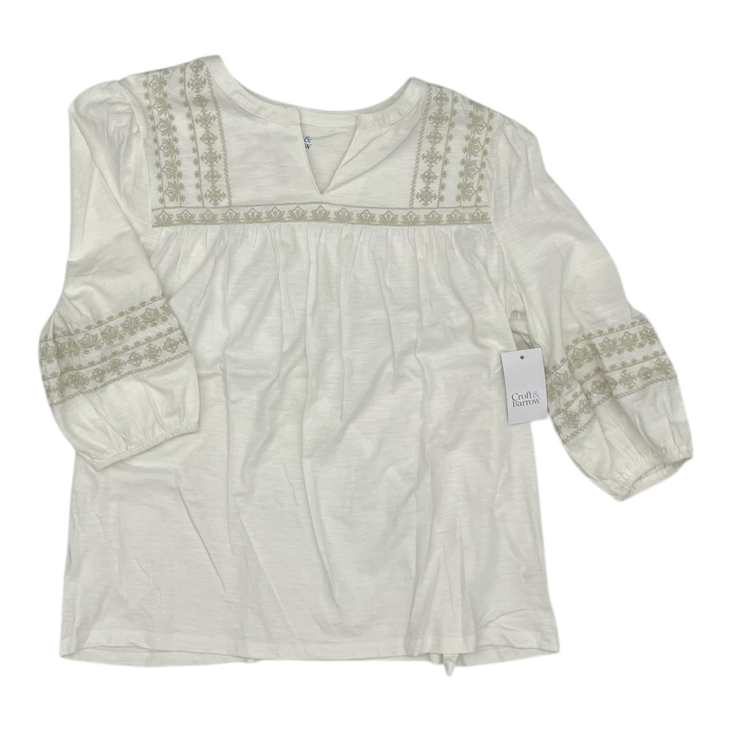 Top 3/4 Sleeve By Croft And Barrow In Cream, Size:M